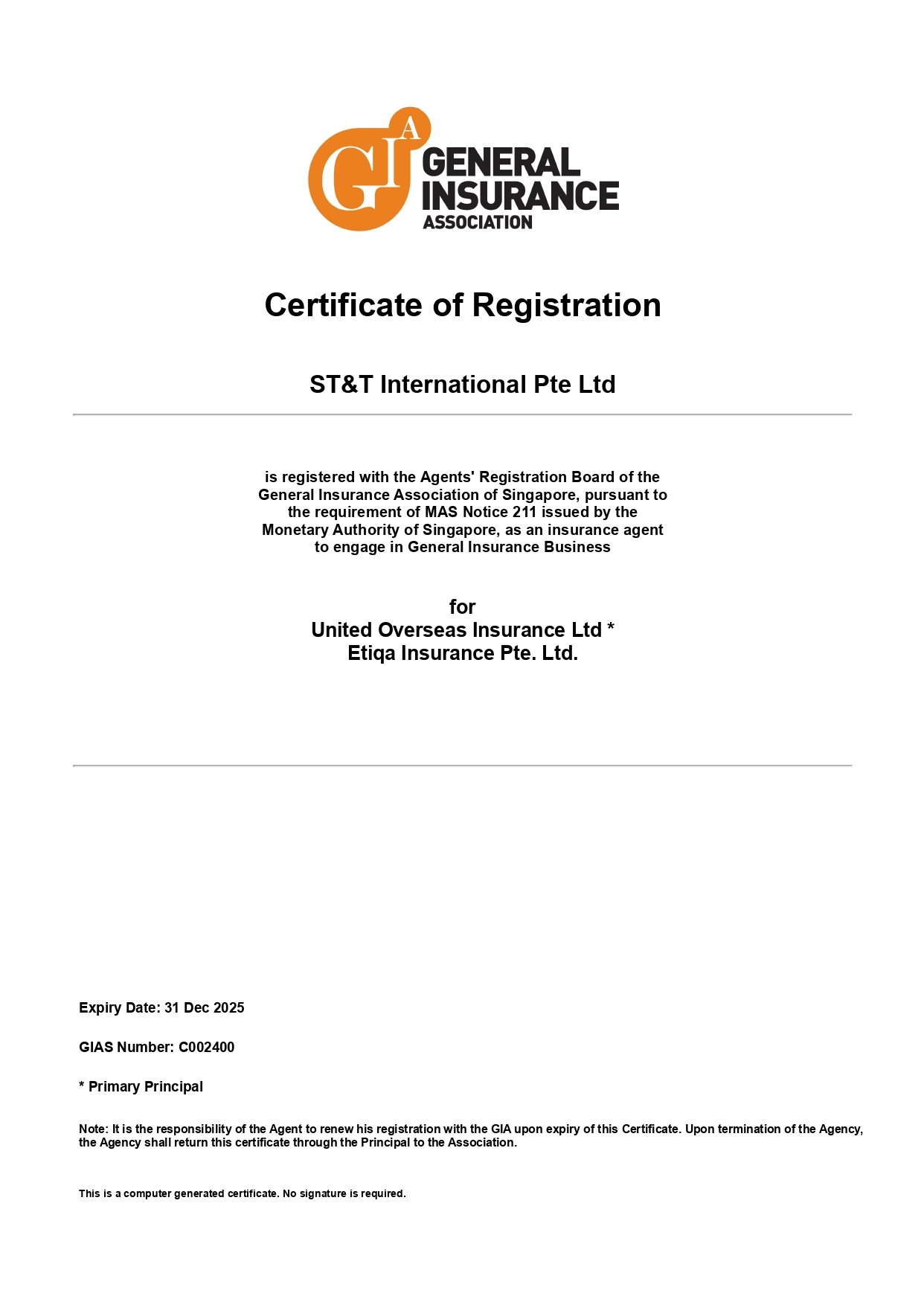 Agent Certificate